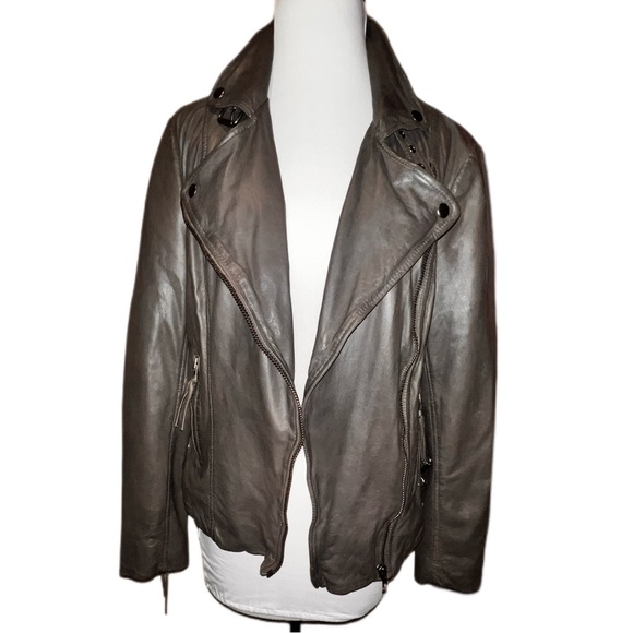 MUUBAA Pola Gray Leather Motorcycle Jacket - Picture 3 of 12